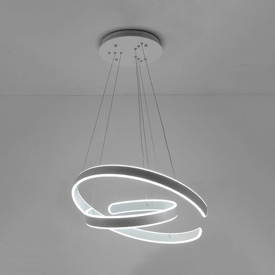 Postmodern Led Suspension Light With Acrylic Shade - 1/2/3-Light Brown/White Ring Chandelier Pendant