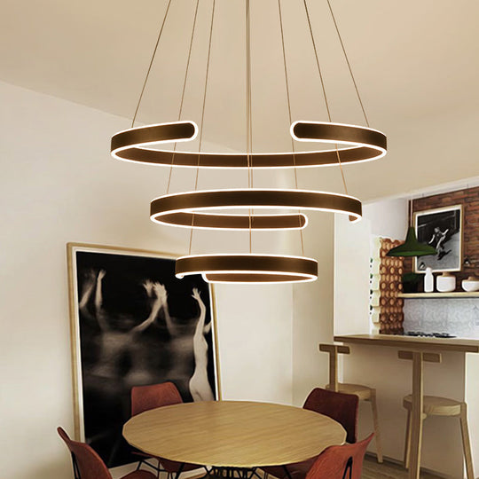 Postmodern Led Suspension Light With Acrylic Shade - 1/2/3-Light Brown/White Ring Chandelier Pendant