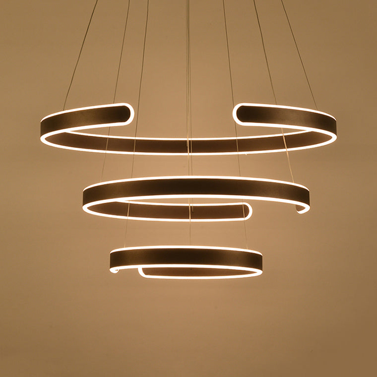 Postmodern Led Suspension Light With Acrylic Shade - 1/2/3-Light Brown/White Ring Chandelier Pendant