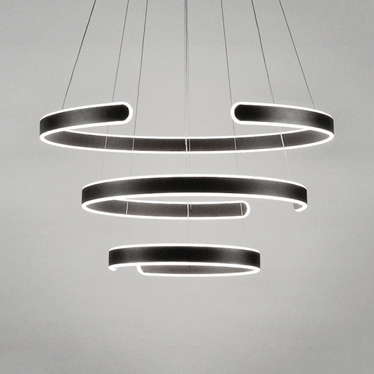 Postmodern Led Suspension Light With Acrylic Shade - 1/2/3-Light Brown/White Ring Chandelier Pendant