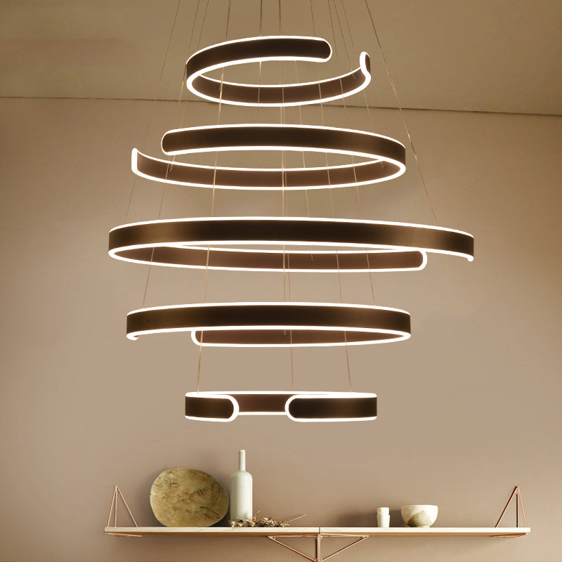 Postmodern Led Suspension Light With Acrylic Shade - 1/2/3-Light Brown/White Ring Chandelier Pendant