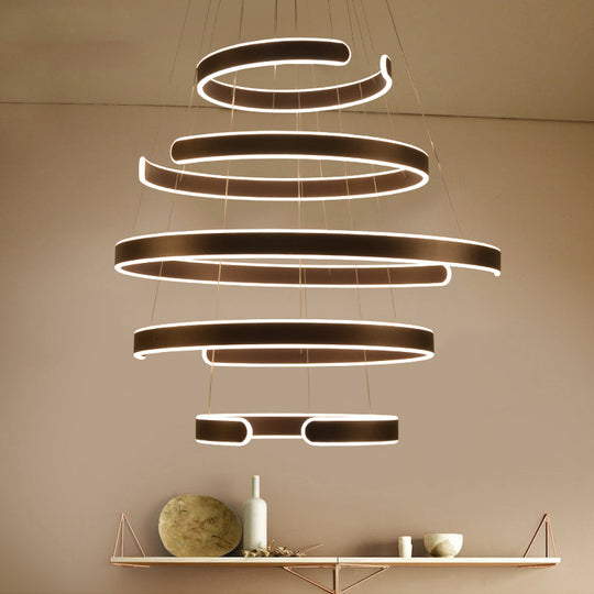 Postmodern Led Suspension Light With Acrylic Shade - 1/2/3-Light Brown/White Ring Chandelier Pendant