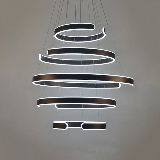 Postmodern Led Suspension Light With Acrylic Shade - 1/2/3-Light Brown/White Ring Chandelier Pendant