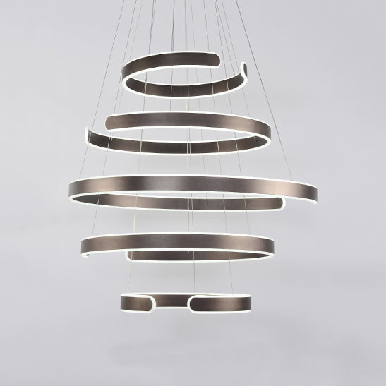 Postmodern Led Suspension Light With Acrylic Shade - 1/2/3-Light Brown/White Ring Chandelier Pendant