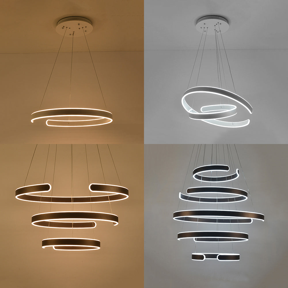 Postmodern Led Suspension Light With Acrylic Shade - 1/2/3-Light Brown/White Ring Chandelier Pendant