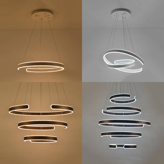 Postmodern Led Suspension Light With Acrylic Shade - 1/2/3-Light Brown/White Ring Chandelier Pendant