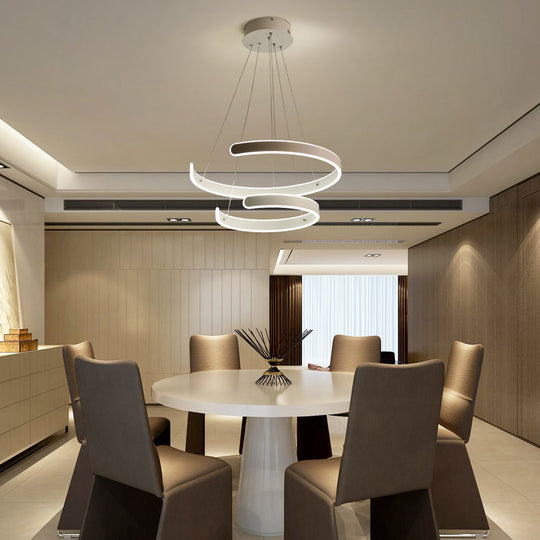 Postmodern Led Suspension Light With Acrylic Shade - 1/2/3-Light Brown/White Ring Chandelier Pendant