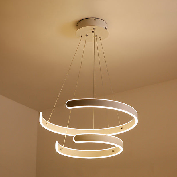 Postmodern Led Suspension Light With Acrylic Shade - 1/2/3-Light Brown/White Ring Chandelier Pendant