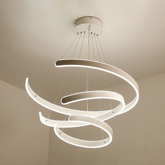 Postmodern Led Suspension Light With Acrylic Shade - 1/2/3-Light Brown/White Ring Chandelier Pendant