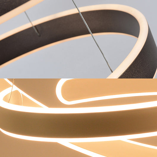 Postmodern Led Suspension Light With Acrylic Shade - 1/2/3-Light Brown/White Ring Chandelier Pendant