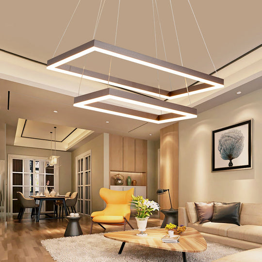 Led Multi-Layer Acrylic Bedroom Chandelier - Minimalist Suspension Pendant In Coffee With