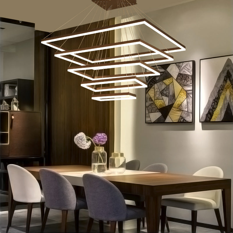 Led Multi-Layer Acrylic Bedroom Chandelier - Minimalist Suspension Pendant In Coffee With