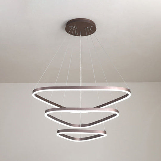 Contemporary Acrylic Led Triangle Pendant Ceiling Chandelier In Warm/White Light 3 / Brown Warm