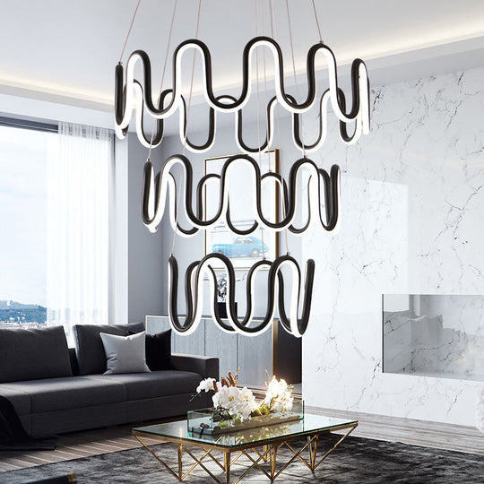 Black Curved Led Chandelier Pendant - Simple Design 1/2/3-Head Acrylic Suspension Warm/White Light