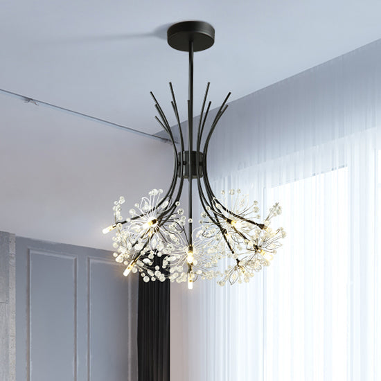 Modern Clear Crystal Beaded Chandelier With Bouquet Design - Black/Chrome 13/19 Lights Hanging Lamp