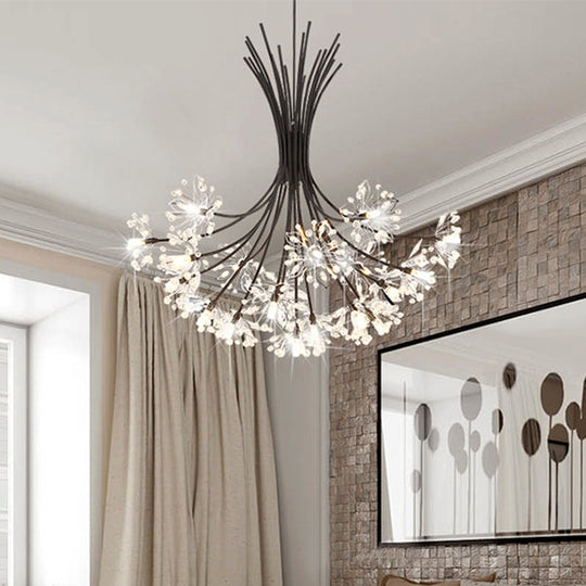 Modern Clear Crystal Beaded Chandelier With Bouquet Design - Black/Chrome 13/19 Lights Hanging Lamp