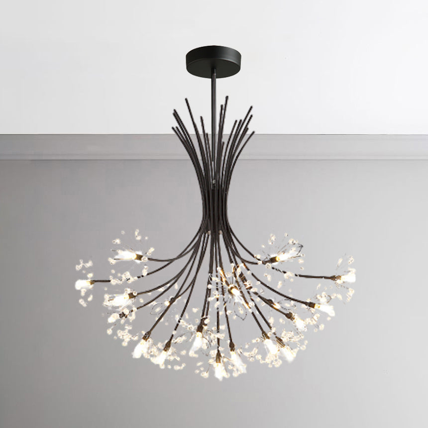 Modern Clear Crystal Beaded Chandelier With Bouquet Design - Black/Chrome 13/19 Lights Hanging Lamp