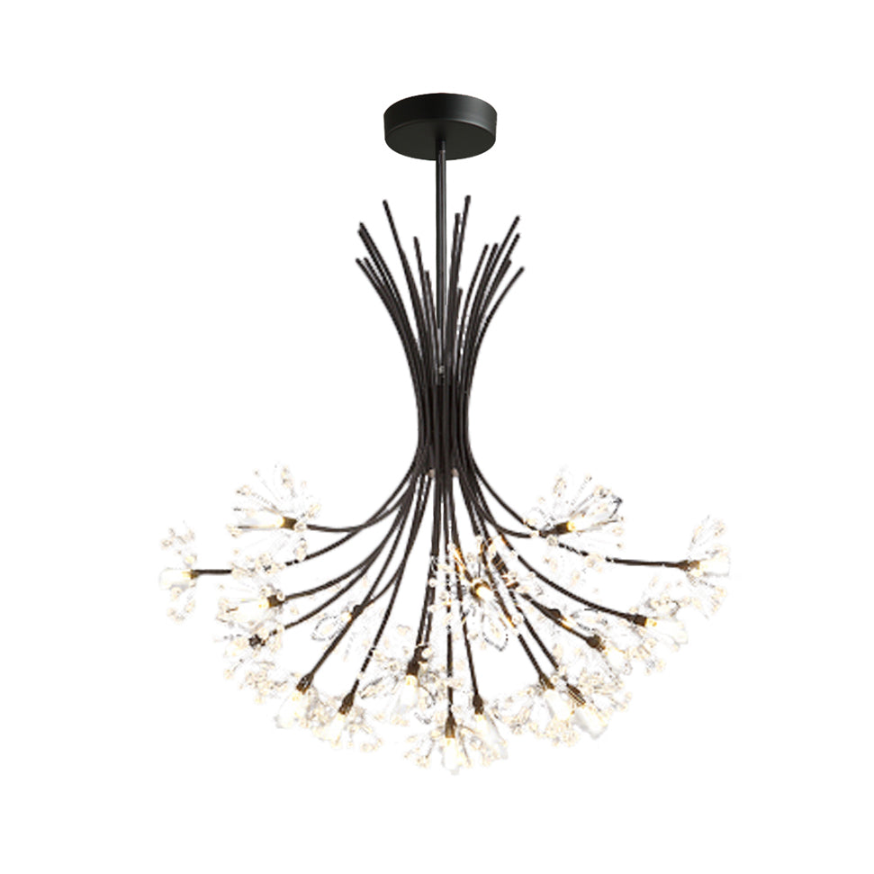 Modern Clear Crystal Beaded Chandelier With Bouquet Design - Black/Chrome 13/19 Lights Hanging Lamp