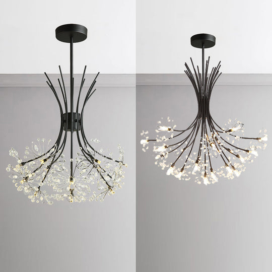 Modern Clear Crystal Beaded Chandelier With Bouquet Design - Black/Chrome 13/19 Lights Hanging Lamp