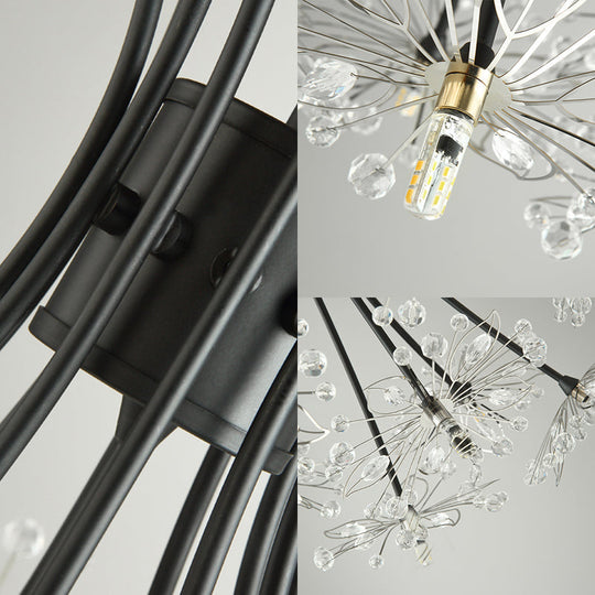 Modern Clear Crystal Beaded Chandelier With Bouquet Design - Black/Chrome 13/19 Lights Hanging Lamp