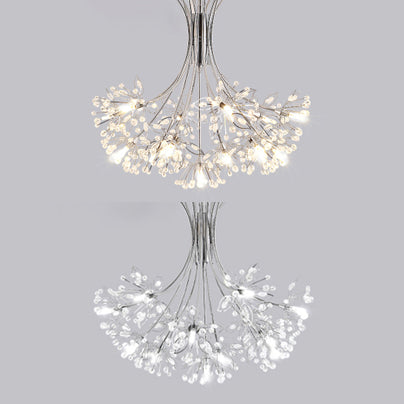 Modern Clear Crystal Beaded Chandelier With Bouquet Design - Black/Chrome 13/19 Lights Hanging Lamp