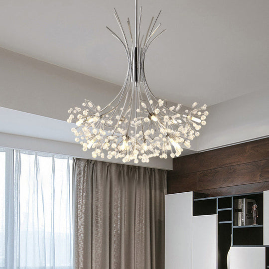 Modern Clear Crystal Beaded Chandelier With Bouquet Design - Black/Chrome 13/19 Lights Hanging Lamp