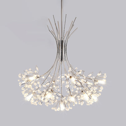 Modern Clear Crystal Beaded Chandelier With Bouquet Design - Black/Chrome 13/19 Lights Hanging Lamp