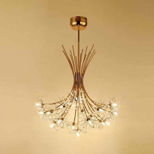 Modern Clear Crystal Beaded Chandelier With Bouquet Design - Black/Chrome 13/19 Lights Hanging Lamp