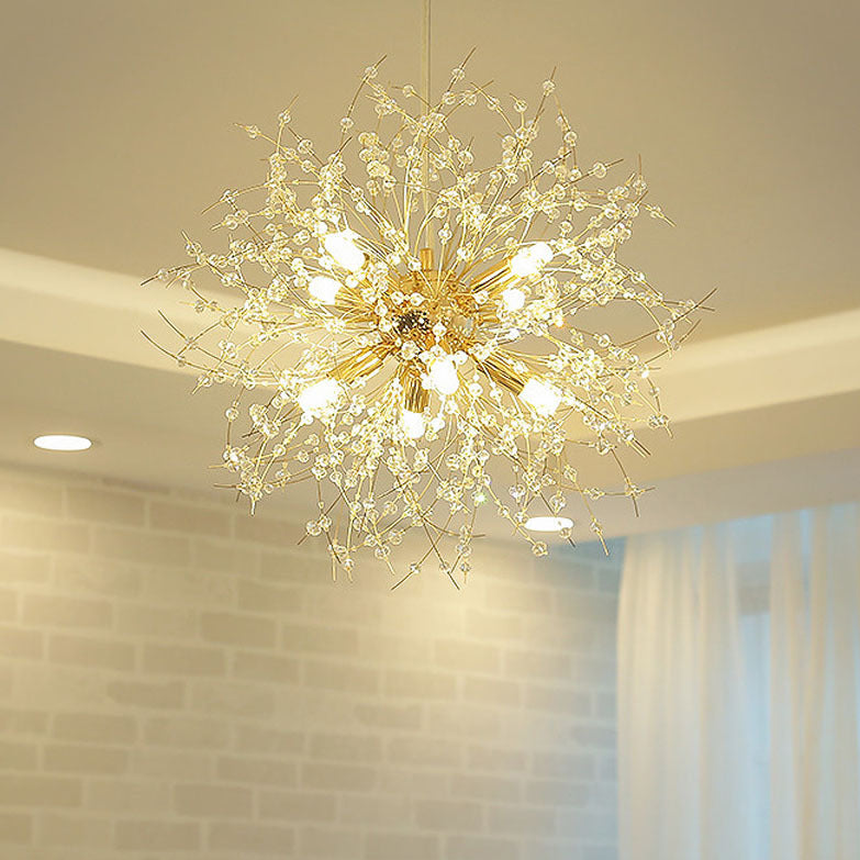 Modernist Gold/Silver Firework Chandelier With Clear Crystal Lights - 16/19.5 Wide 8/9/12 Hanging