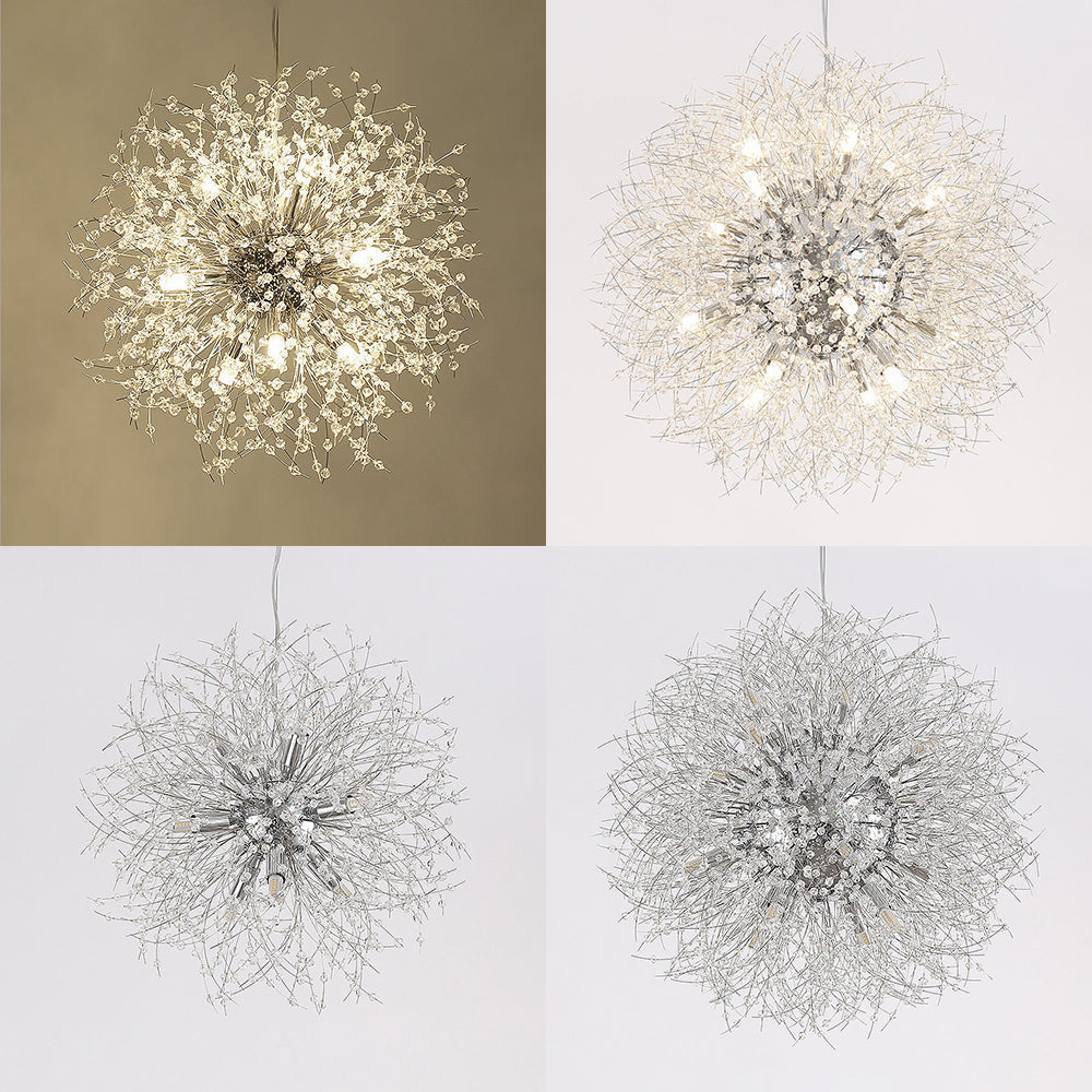 Modernist Gold/Silver Firework Chandelier With Clear Crystal Lights - 16/19.5 Wide 8/9/12 Hanging