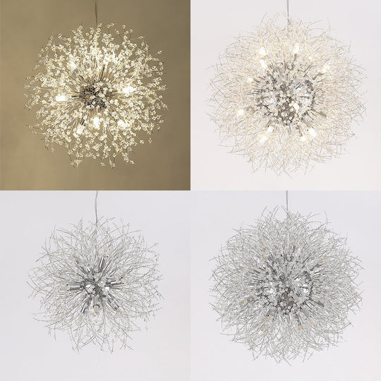 Modernist Gold/Silver Firework Chandelier With Clear Crystal Lights - 16/19.5 Wide 8/9/12 Hanging