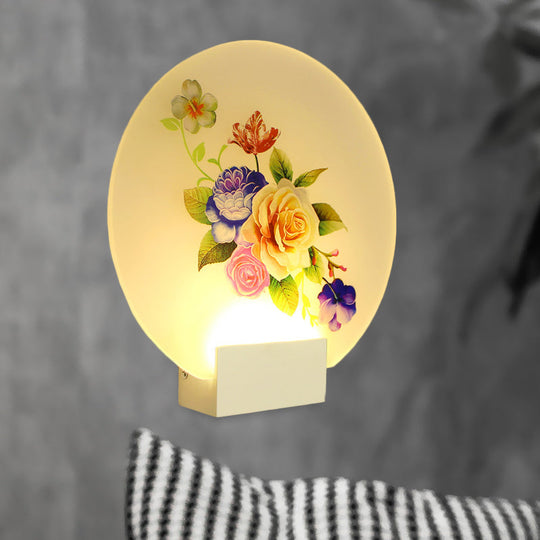 Asia Style Floral Led Wall Light With Acrylic Shade - For Hallways White / B