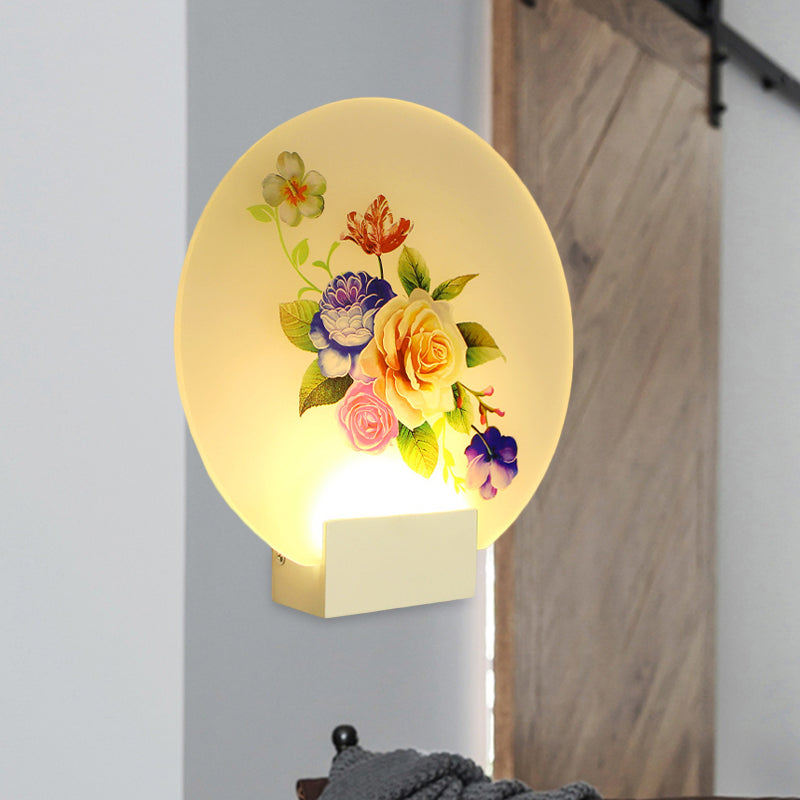 Asia Style Floral Led Wall Light With Acrylic Shade - For Hallways