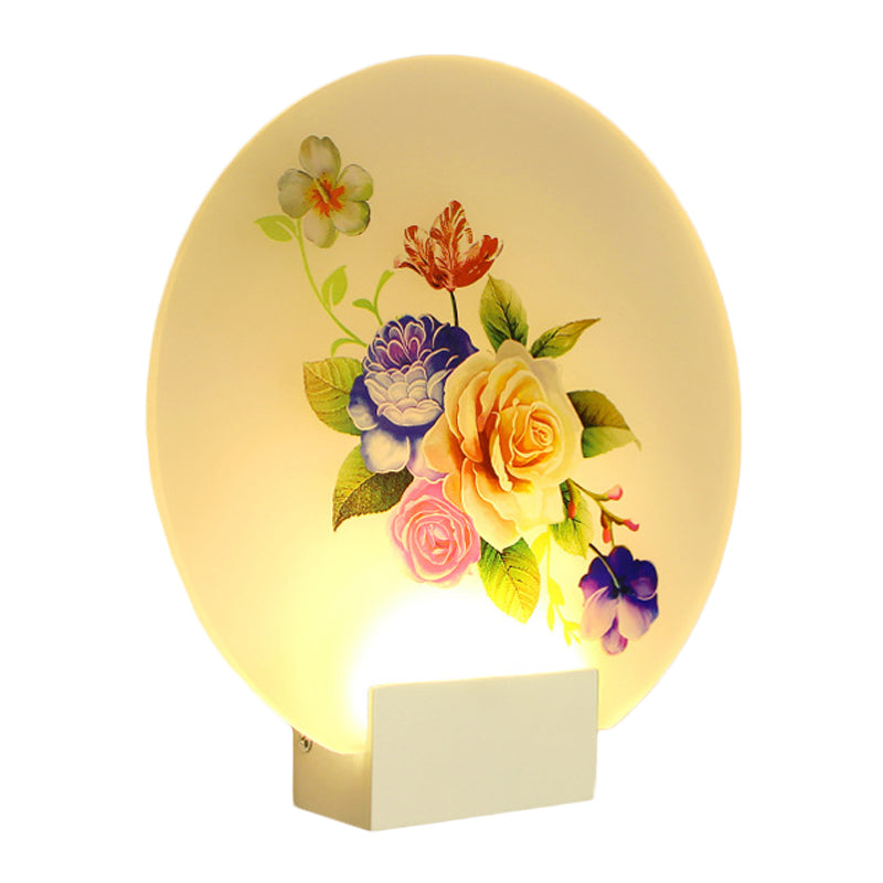 Asia Style Floral Led Wall Light With Acrylic Shade - For Hallways