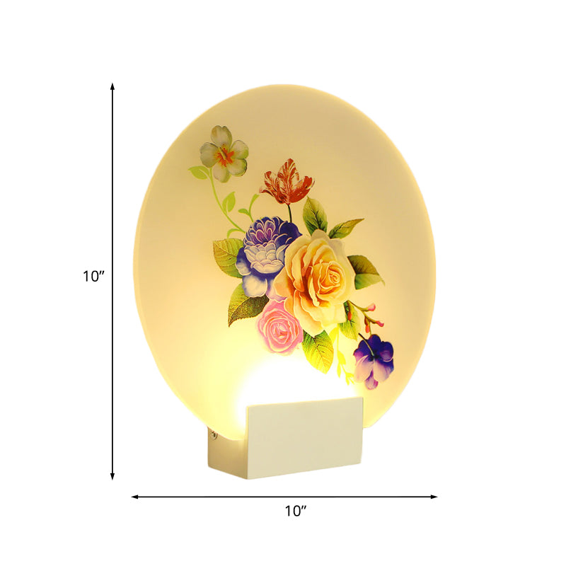 Asia Style Floral Led Wall Light With Acrylic Shade - For Hallways