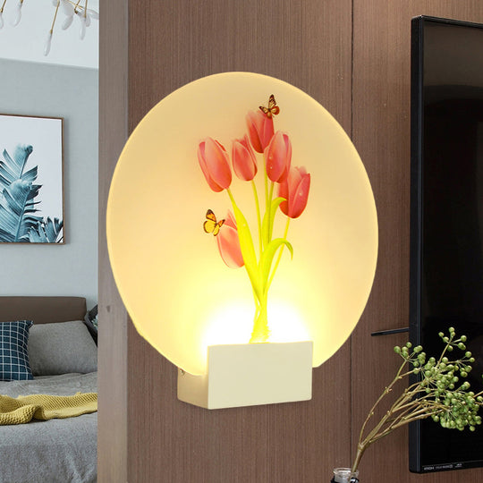 Asia Style Floral Led Wall Light With Acrylic Shade - For Hallways White / A