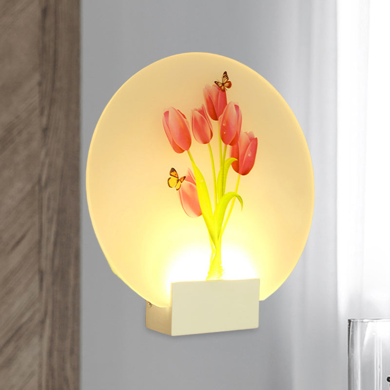 Asia Style Floral Led Wall Light With Acrylic Shade - For Hallways