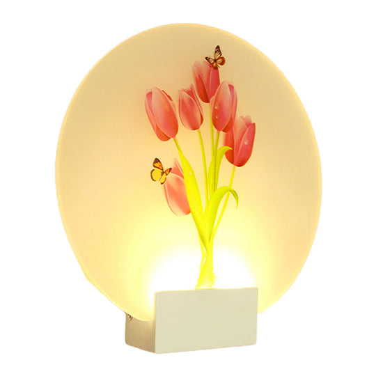 Asia Style Floral Led Wall Light With Acrylic Shade - For Hallways