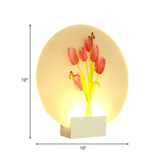 Asia Style Floral Led Wall Light With Acrylic Shade - For Hallways