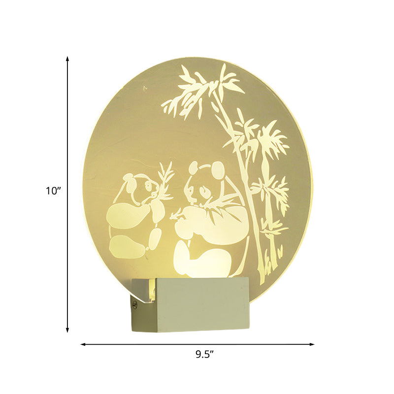 Chinese Acrylic Wall Lamp With Led Circular Design Featuring Panda And Bamboo Pattern - Clear Color