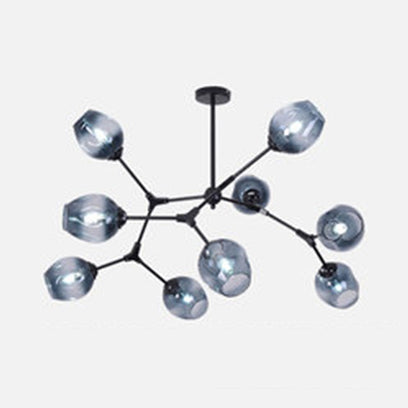 Modern Nordic Style Black Branch Chandelier With Adjustable Arm - 6/8/9 Lights Amber/Blue/Clear