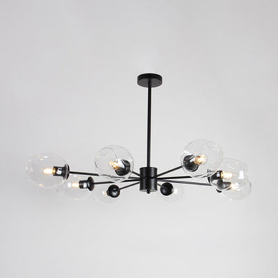 Sputnik Drop Pendant Light - Post Modern Amber/Clear Glass 6 Or 8 Lights Black Finish / Clear