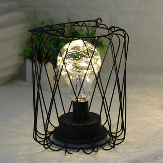 Stylish Black Metal Table Lamp With Cage Shade - Ideal For Bedside Or Loft Decor