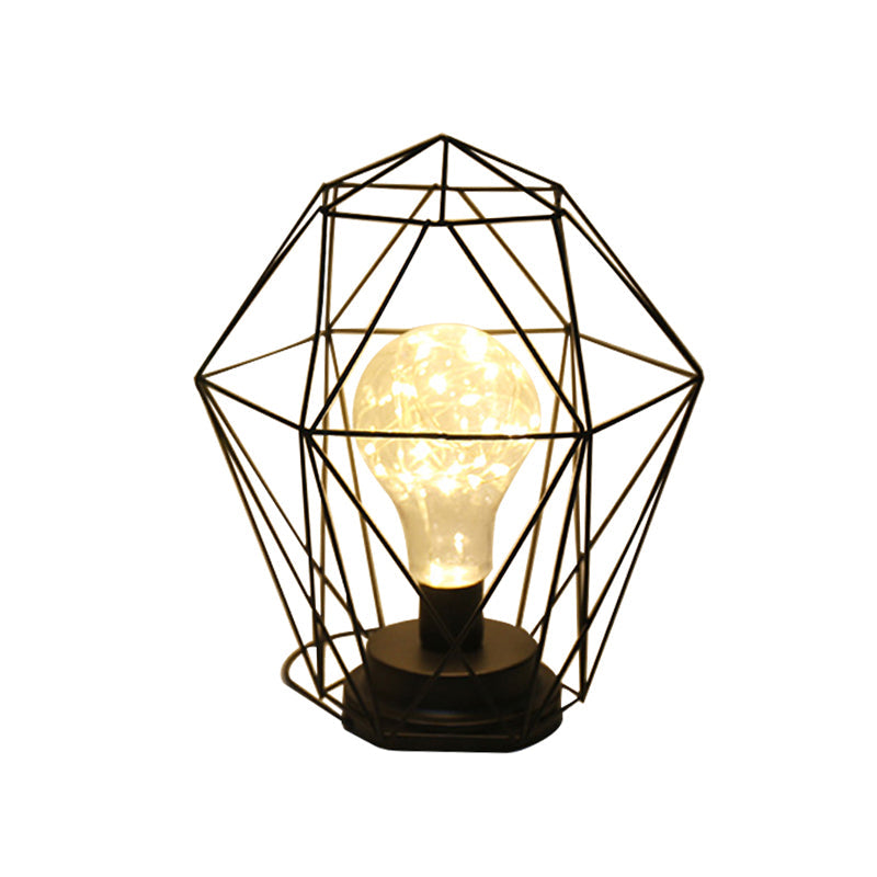 Stylish Black Metal Table Lamp With Cage Shade - Ideal For Bedside Or Loft Decor