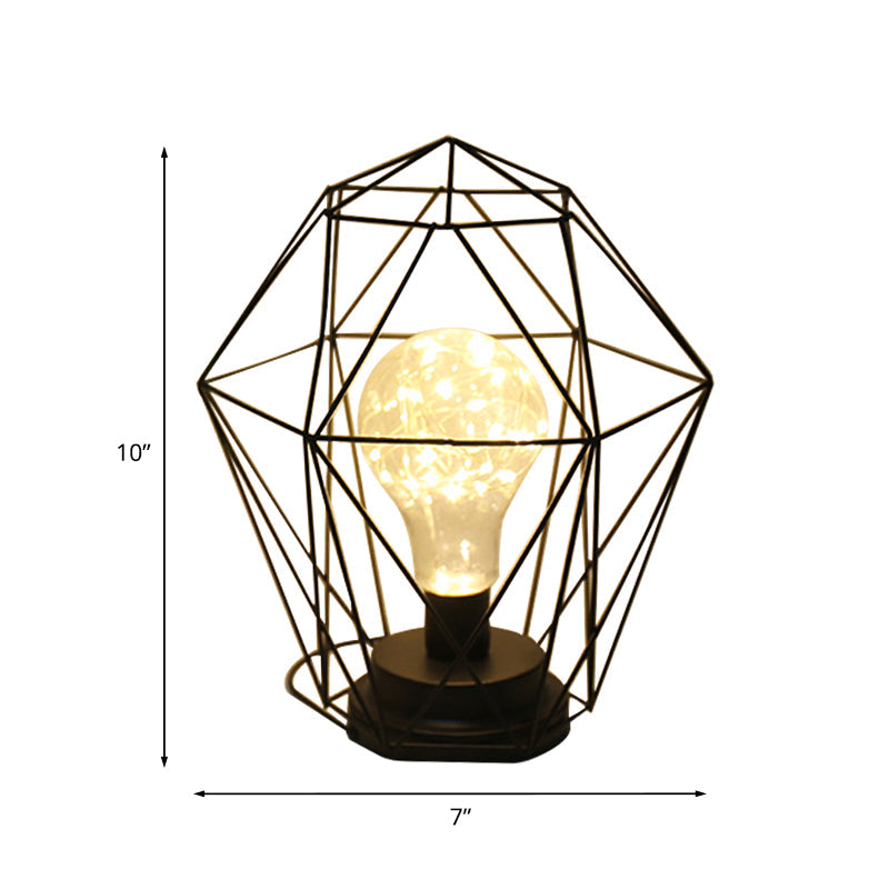 Stylish Black Metal Table Lamp With Cage Shade - Ideal For Bedside Or Loft Decor