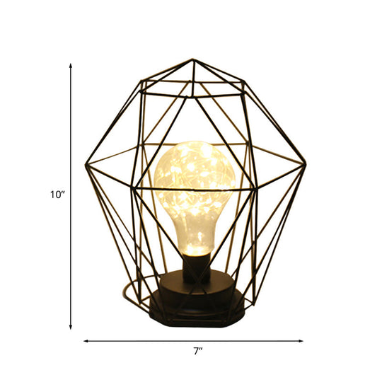 Stylish Black Metal Table Lamp With Cage Shade - Ideal For Bedside Or Loft Decor