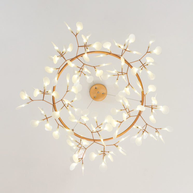 Modern Branch Chandelier With Leaf Deco Acrylic & Metal Gold Finish - 81/108-Light Hanging Lamp