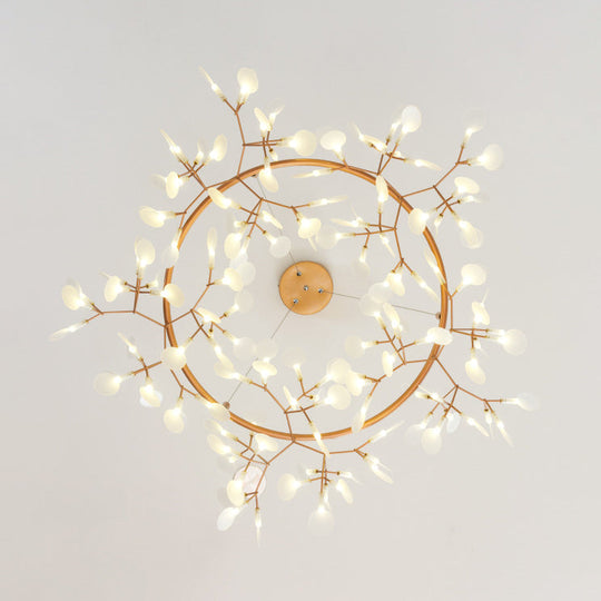 Modern Branch Chandelier With Leaf Deco Acrylic & Metal Gold Finish - 81/108-Light Hanging Lamp