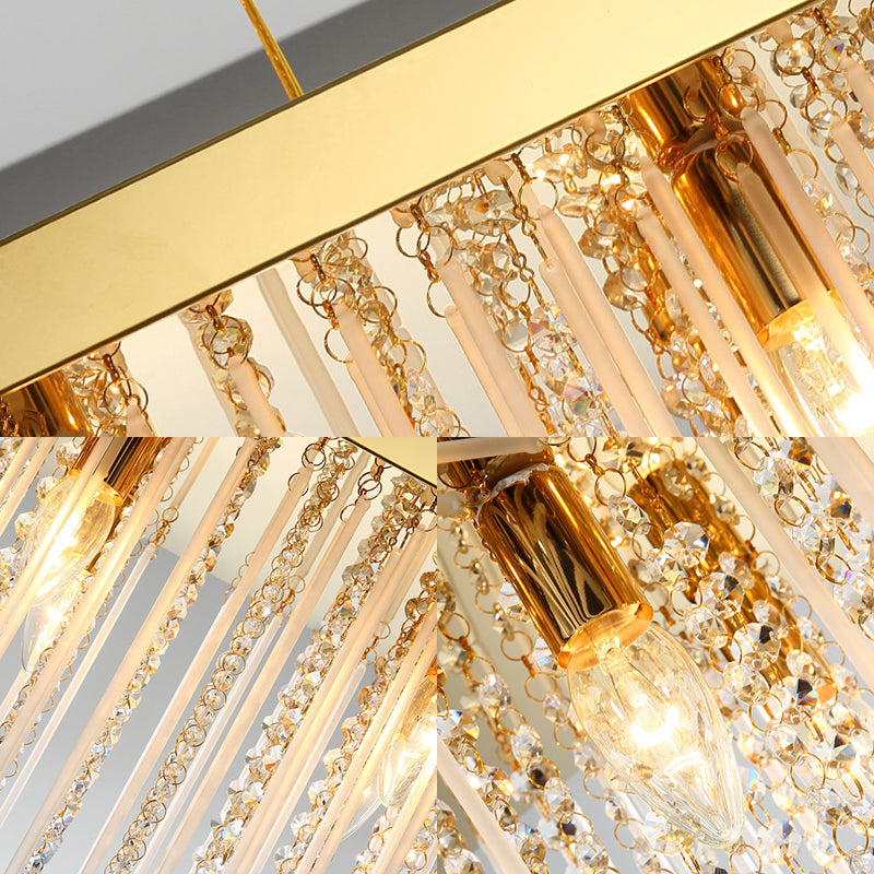 Modern Rectangular Crystal Pendant Ceiling Light - Gold Led Chandelier 23.5/31.5/39 Wide