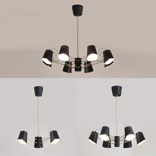 Contemporary Metal Black Chandelier Pendant Light - 3/6/8 Lights Bucket Fixture For Living Room